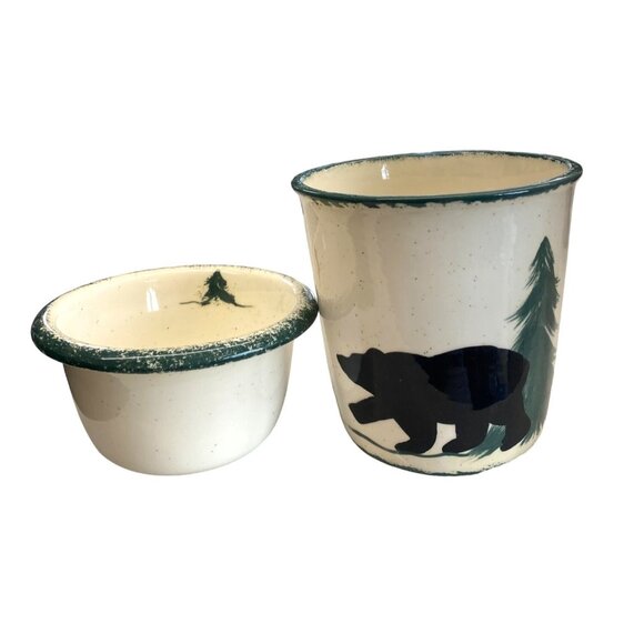 Anna Lees Dips & More Ceramic Bear & Pine Tree Bowl Set - Picture 1 of 13